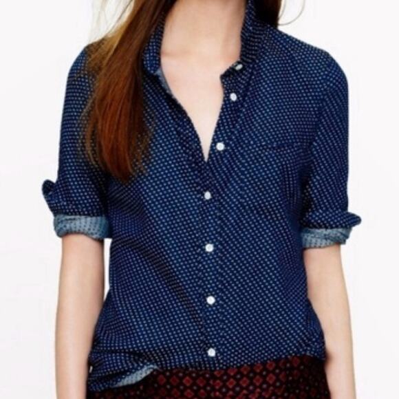 J. Crew Tops - J. Crew Button Up Textured Cotton Polka Dot Boy Long Sleeve Preppy Boy Shirt 2